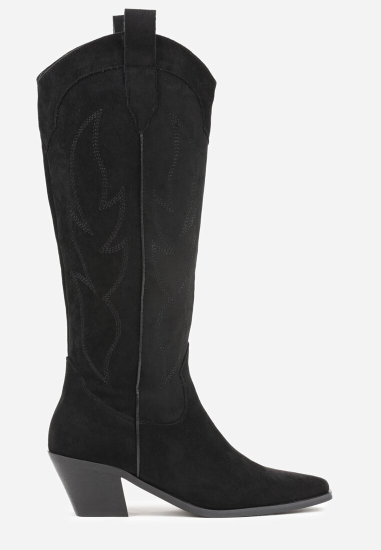 ballada Cizme Negre Brodate Cowboy cu Toc Conic Galianna