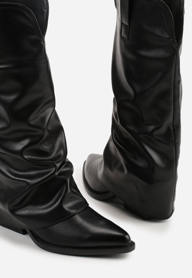 ballada Cizme Negre Cowboy cu toc conic cu carâmb încrețit și întors Escana