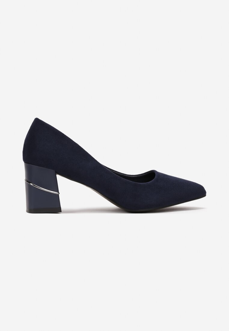 ballada Pantofi cu toc Albastri din Ecosuede cu toc gros cu Bordură Metalică Amolna