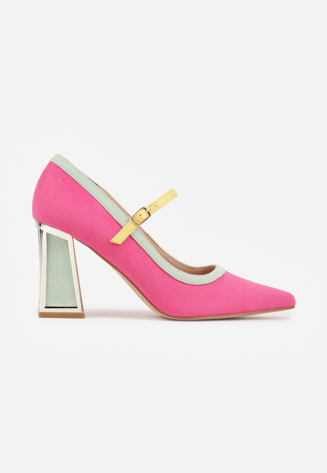 ballada Pantofi cu toc fuchsia cu toc gros cu inserție metalică și baretă Linnelea