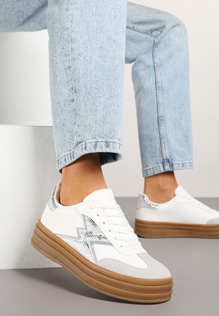 be.sport Adidași Argintii și Albi în stil Tenis decorați cu Model Geometric Tolivanna