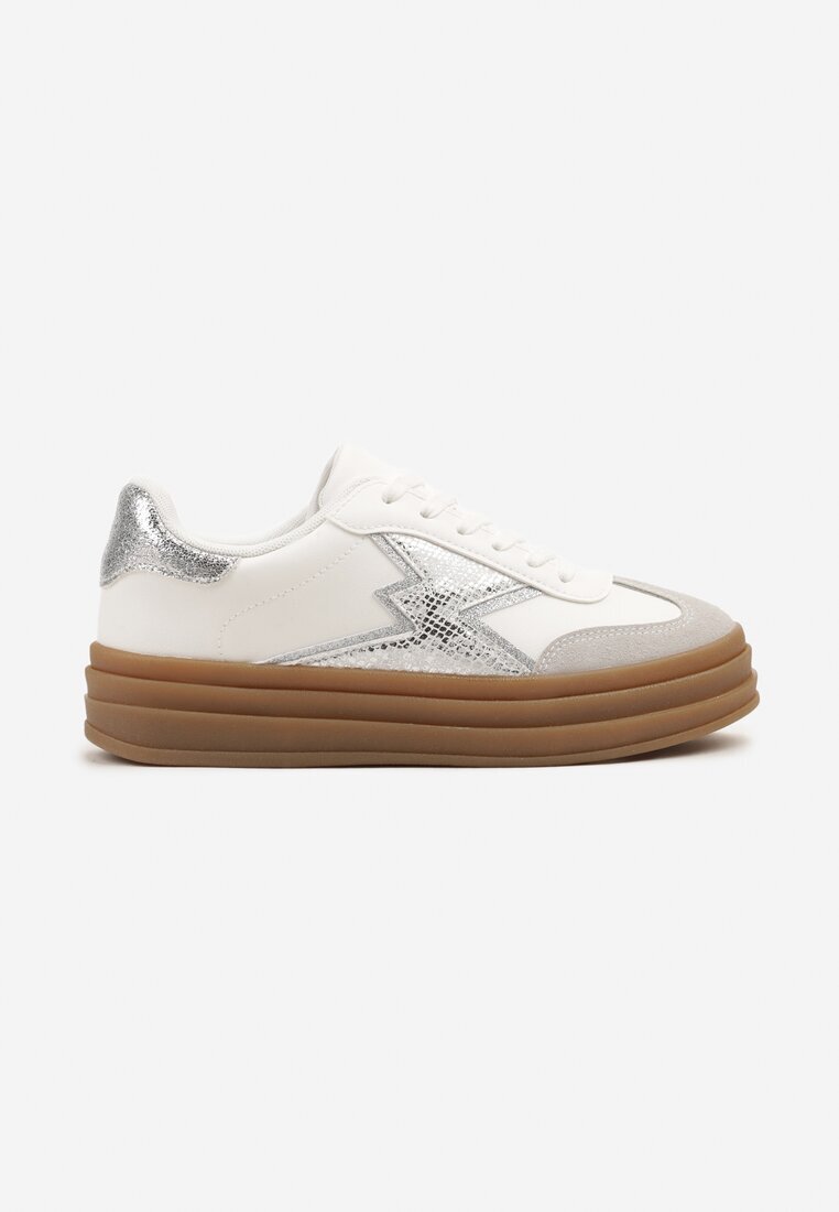 be.sport Adidași Argintii și Albi în stil Tenis decorați cu Model Geometric Tolivanna