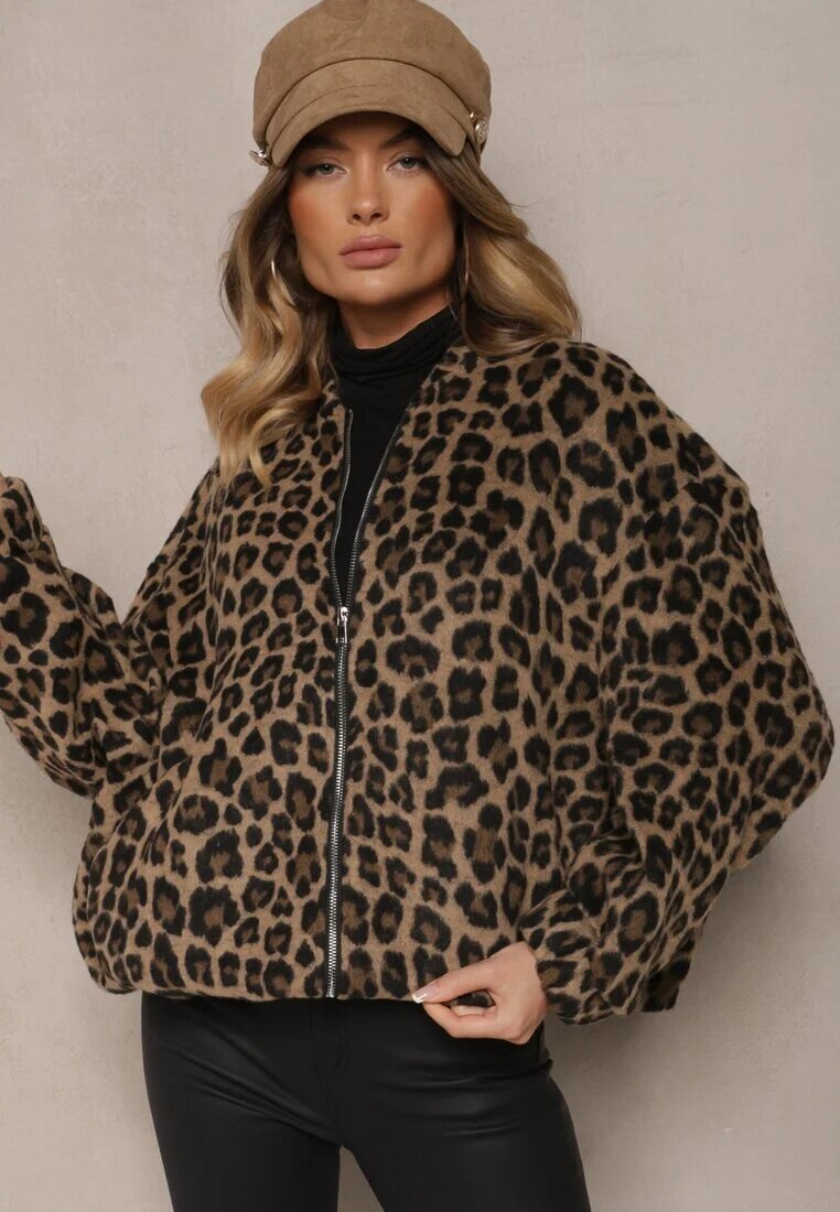 belcci Bluză Maro cu In Oversize cu Imprimeu leopard Tinnestira