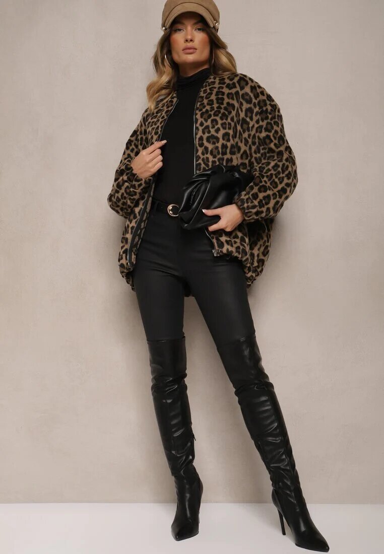 belcci Bluză Maro cu In Oversize cu Imprimeu leopard Tinnestira