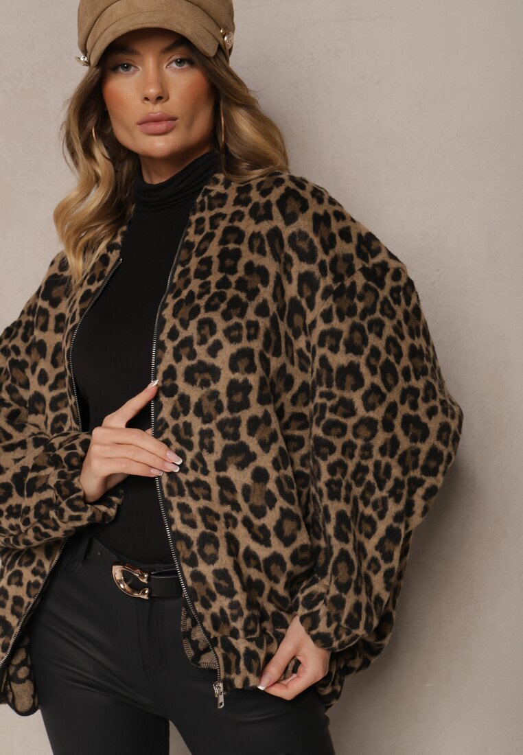 belcci Bluză Maro cu In Oversize cu Imprimeu leopard Tinnestira