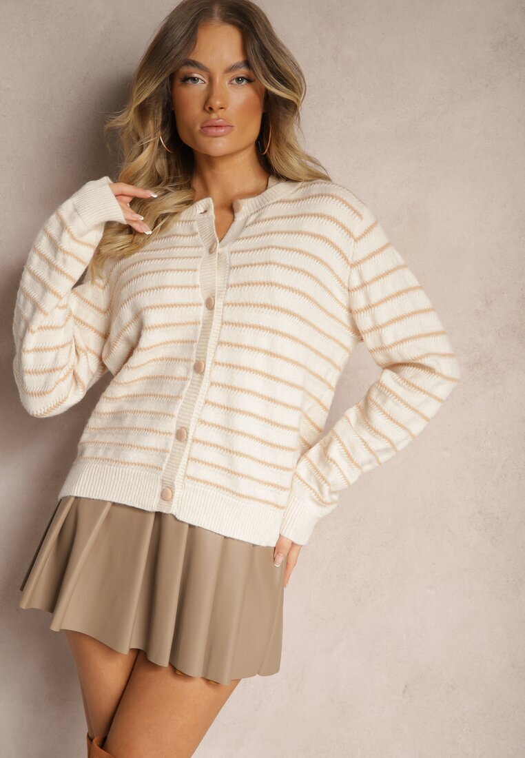 belcci Cardigan Bej în Dungi cu nasturi Irihae