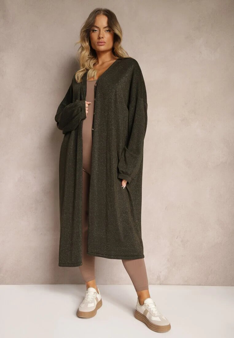 belcci Cardigan Verde din Viscoză lung cu nasturi cu fir metalic Arkaria
