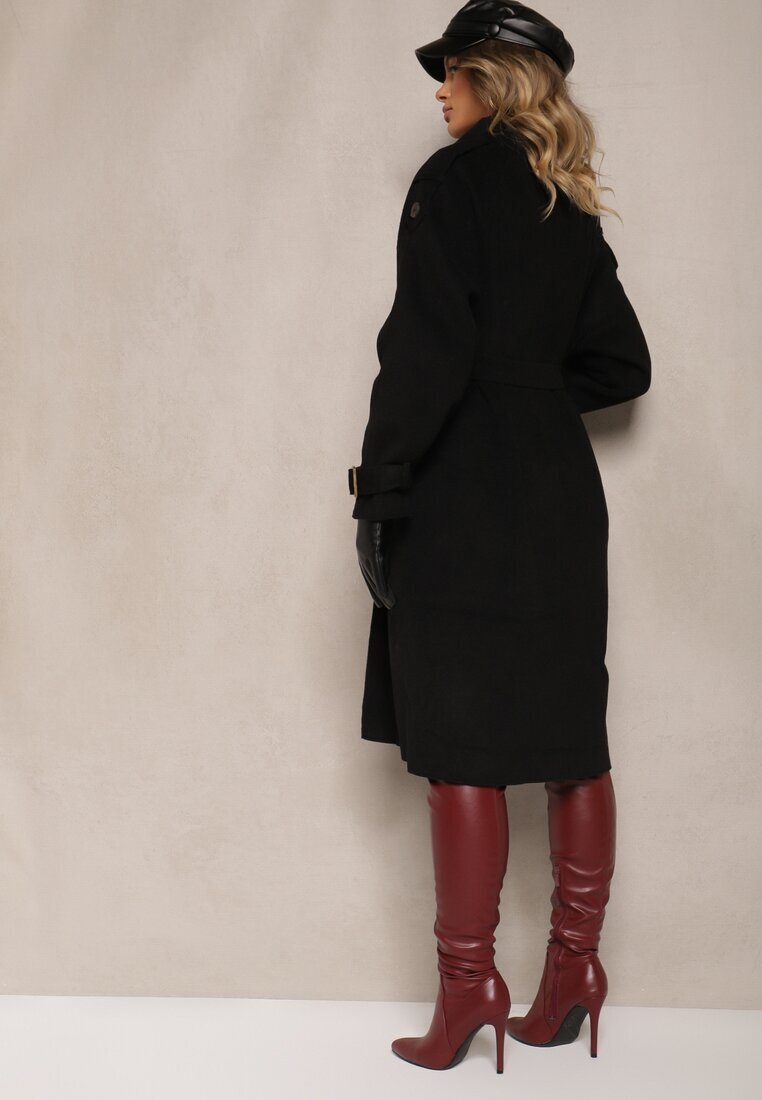 belcci Palton Trench Negru la Două Rânduri cu Croială Elegantă și Curea Edioneta