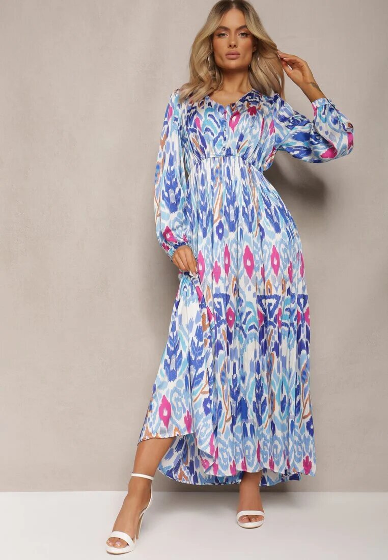 belcci Rochie Albastră Evazată cu elastic în talie în stil Boho Mizza