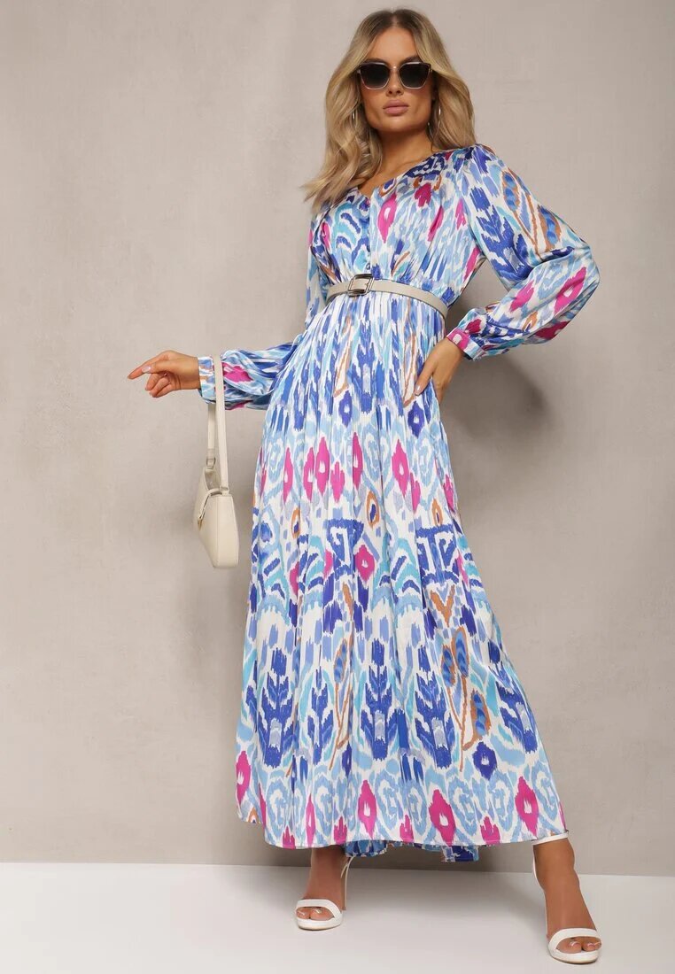 belcci Rochie Albastră Evazată cu elastic în talie în stil Boho Mizza