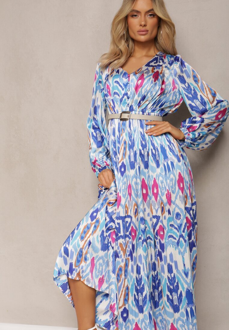 belcci Rochie Albastră Evazată cu elastic în talie în stil Boho Mizza