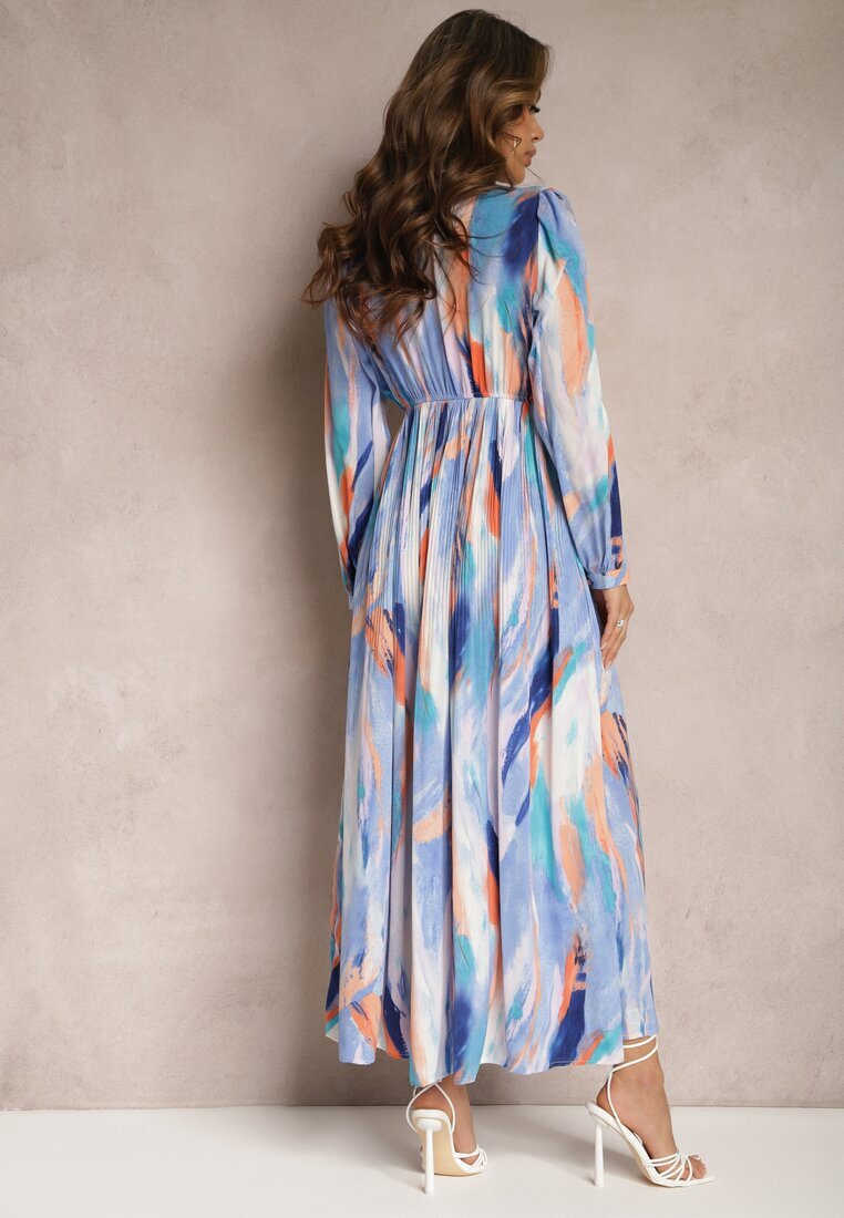 belcci Rochie Albastră Evazată cu elastic în talie și model Acuarelă Kasille