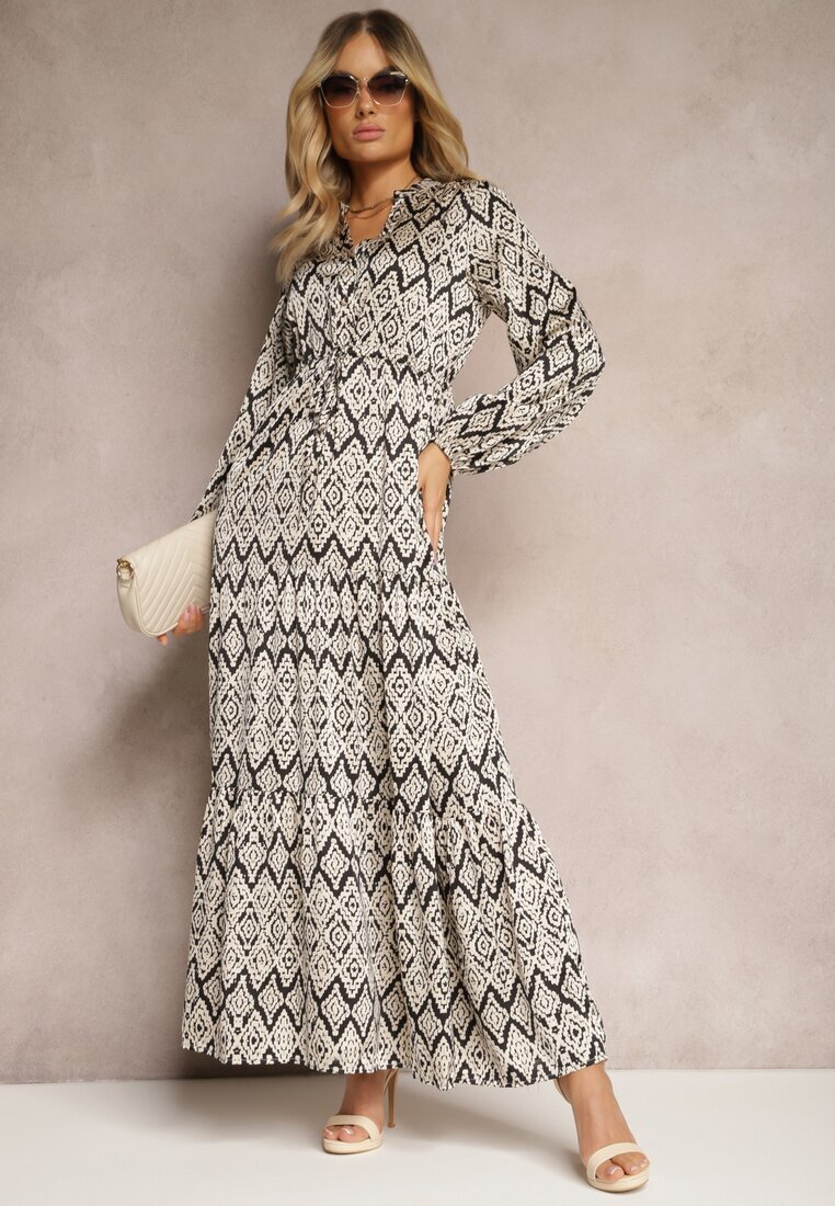 belcci Rochie Casual Alb-Negru cu Șnur în Talie și Volănaș Carmarie