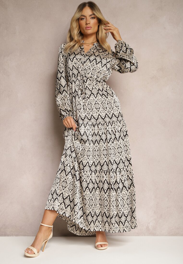 belcci Rochie Casual Alb-Negru cu Șnur în Talie și Volănaș Carmarie