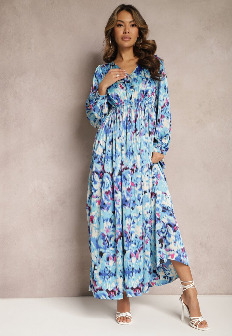 belcci Rochie de satin maxi cambrată bleumarin cu imprimeu abstract Arcadina