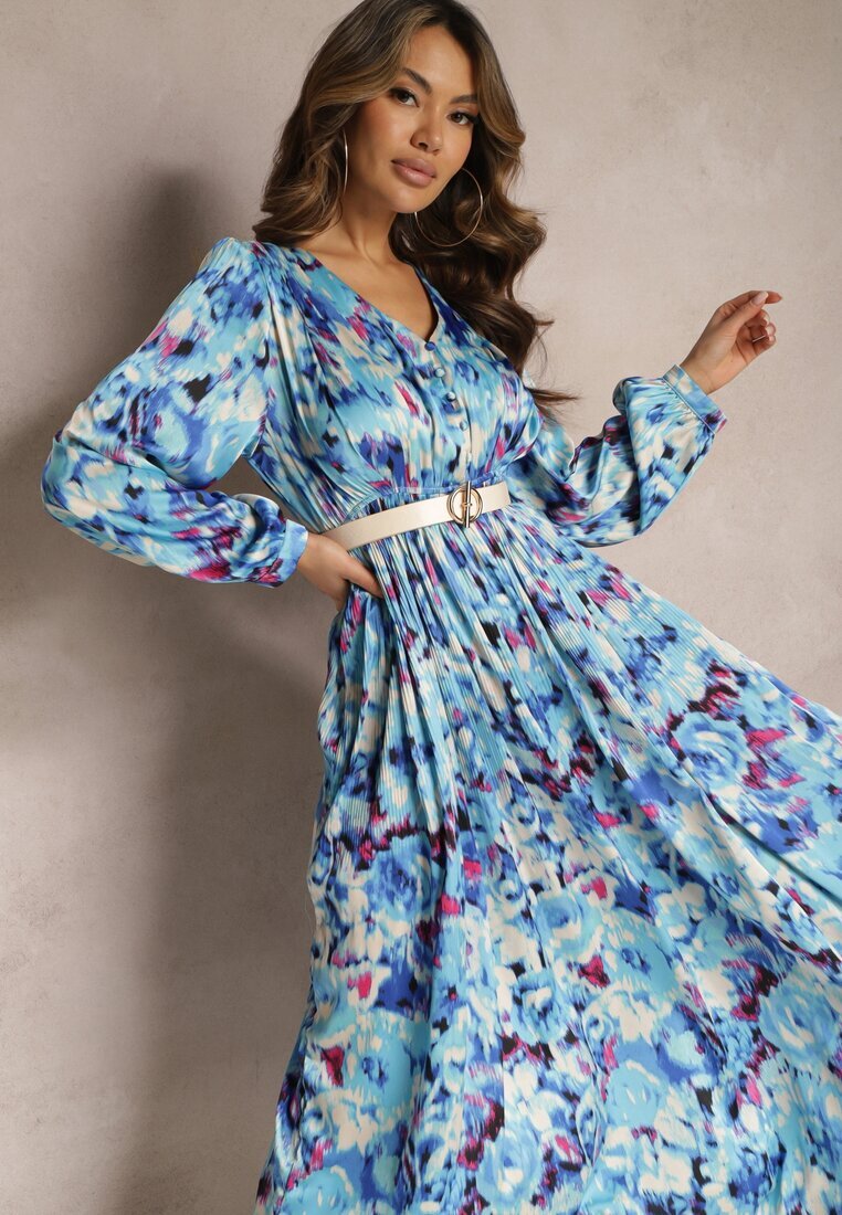 belcci Rochie de satin maxi cambrată bleumarin cu imprimeu abstract Arcadina