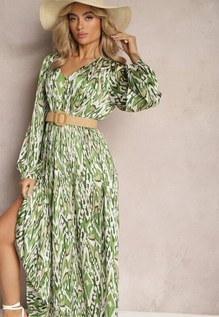 belcci Rochie Evazată Maxi Verde cu Elastic în Talie Decorată cu Model Abstract Raliven