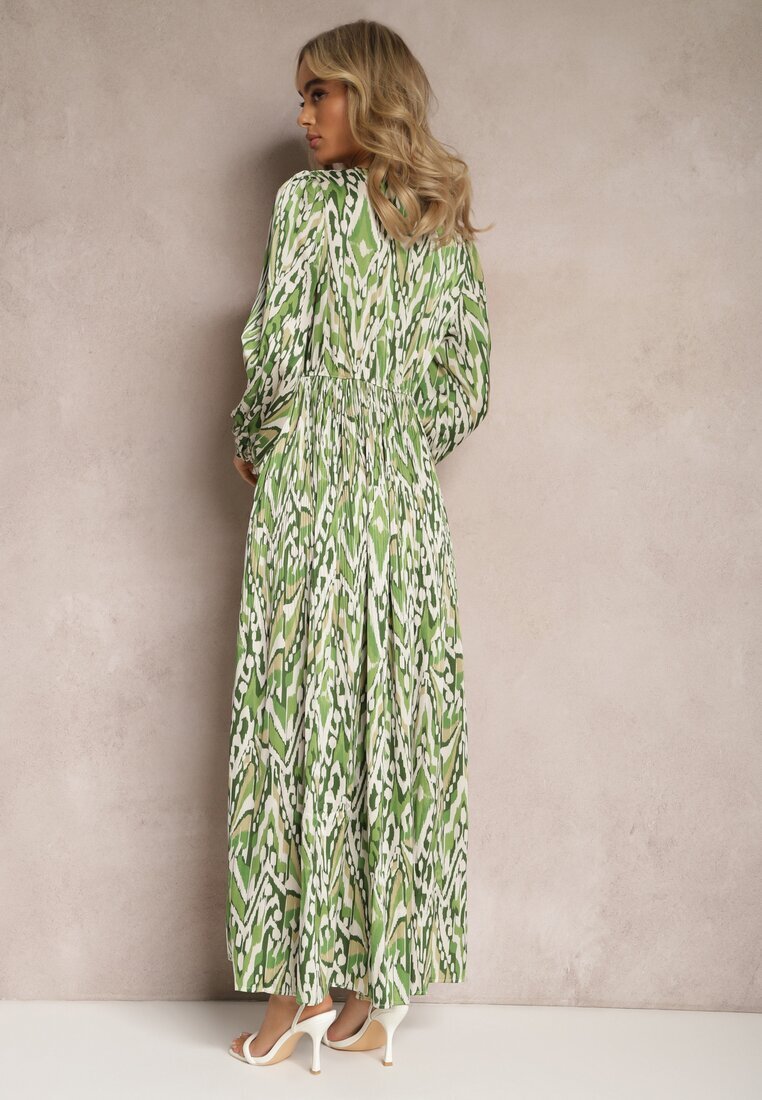 belcci Rochie Evazată Maxi Verde cu Elastic în Talie Decorată cu Model Abstract Raliven