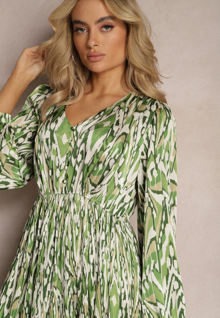belcci Rochie Evazată Maxi Verde cu Elastic în Talie Decorată cu Model Abstract Raliven