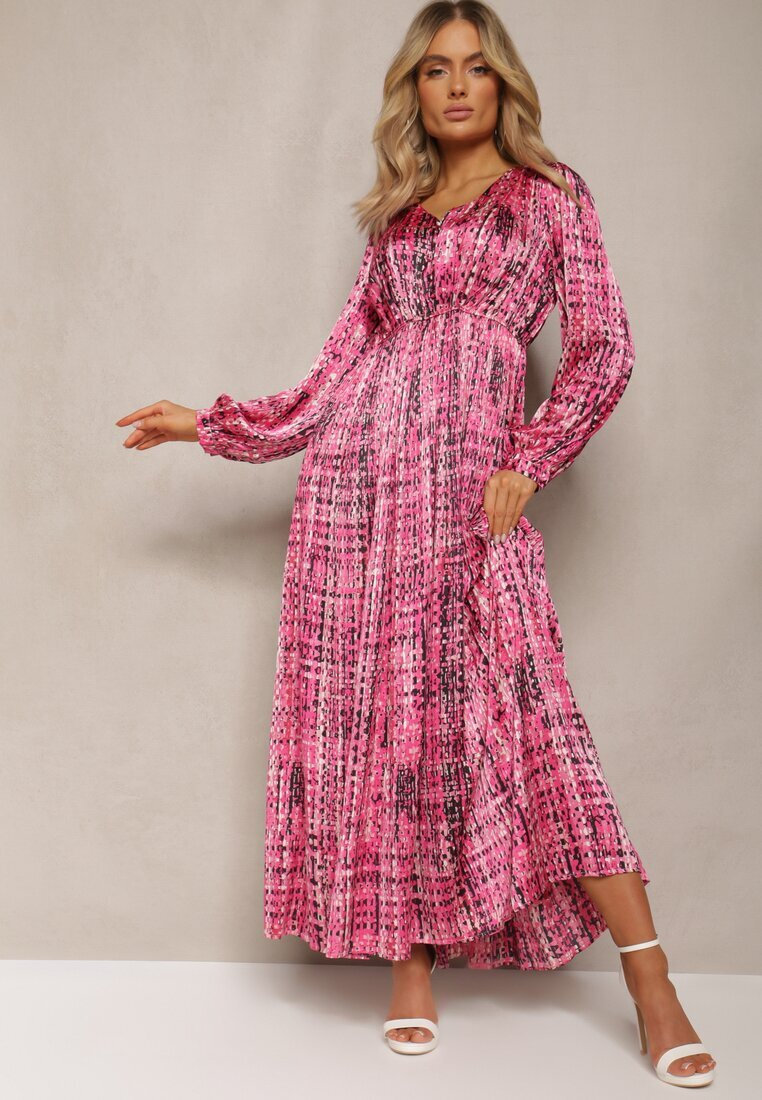 belcci Rochie Fucsia Plisată Maxi Decorată cu model în stil tweed Juvioa
