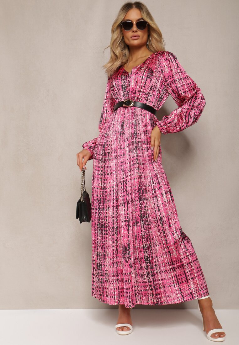 belcci Rochie Fucsia Plisată Maxi Decorată cu model în stil tweed Juvioa