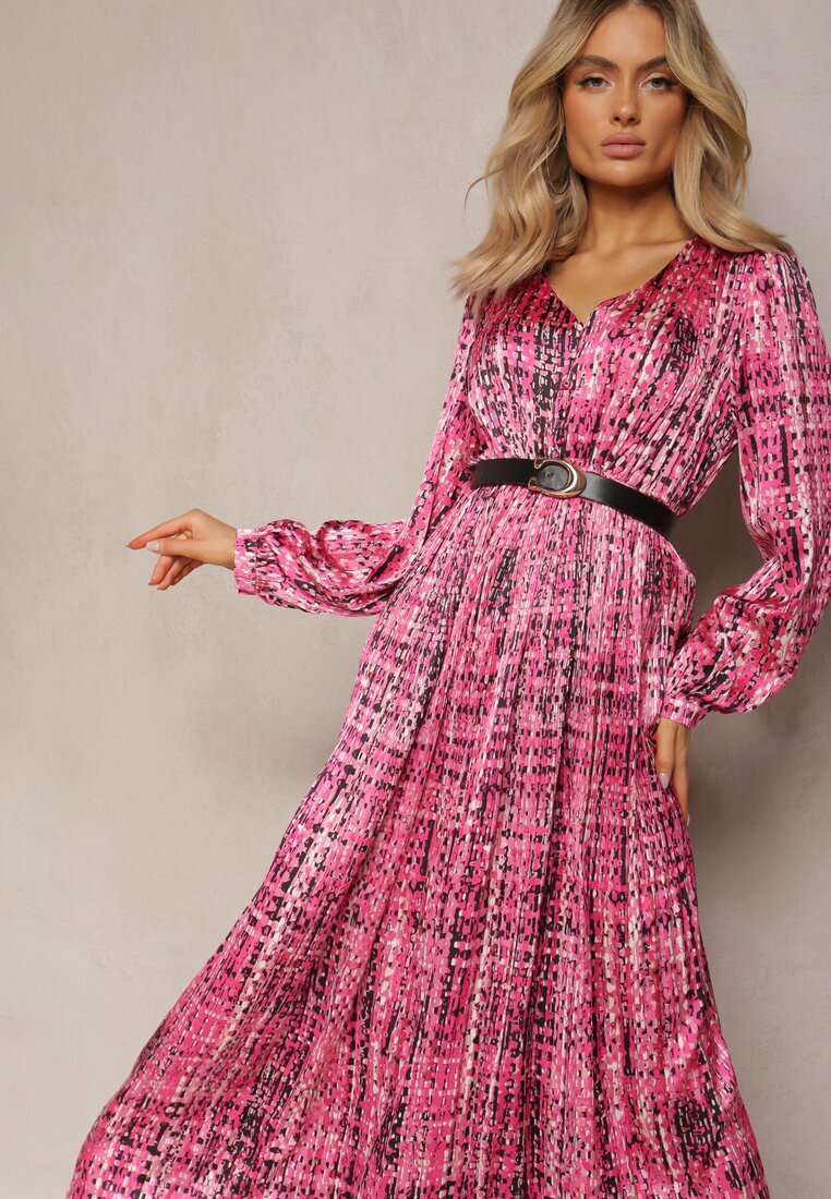 belcci Rochie Fucsia Plisată Maxi Decorată cu model în stil tweed Juvioa