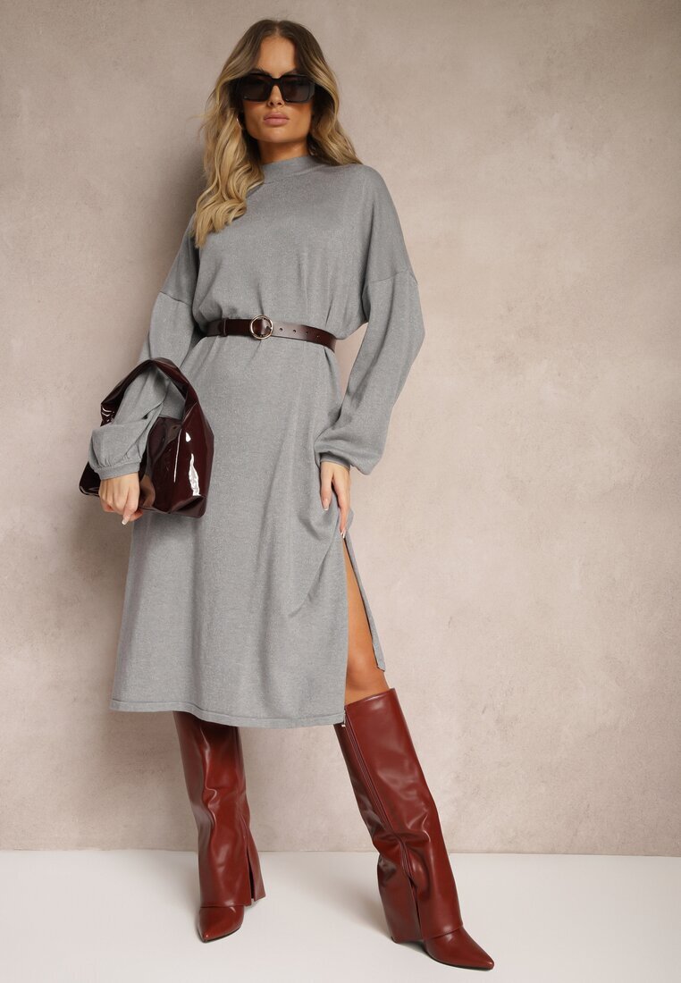 belcci Rochie Gri cu vâscoză croială boxy cu fir metalic Arkiria