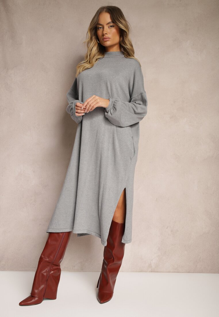belcci Rochie Gri cu vâscoză croială boxy cu fir metalic Arkiria