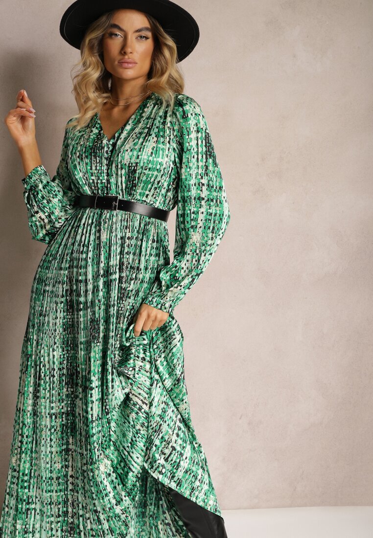 belcci Rochie Plisată Maxi Verde Decorată Cu Model În Stil Tweed Juvioa
