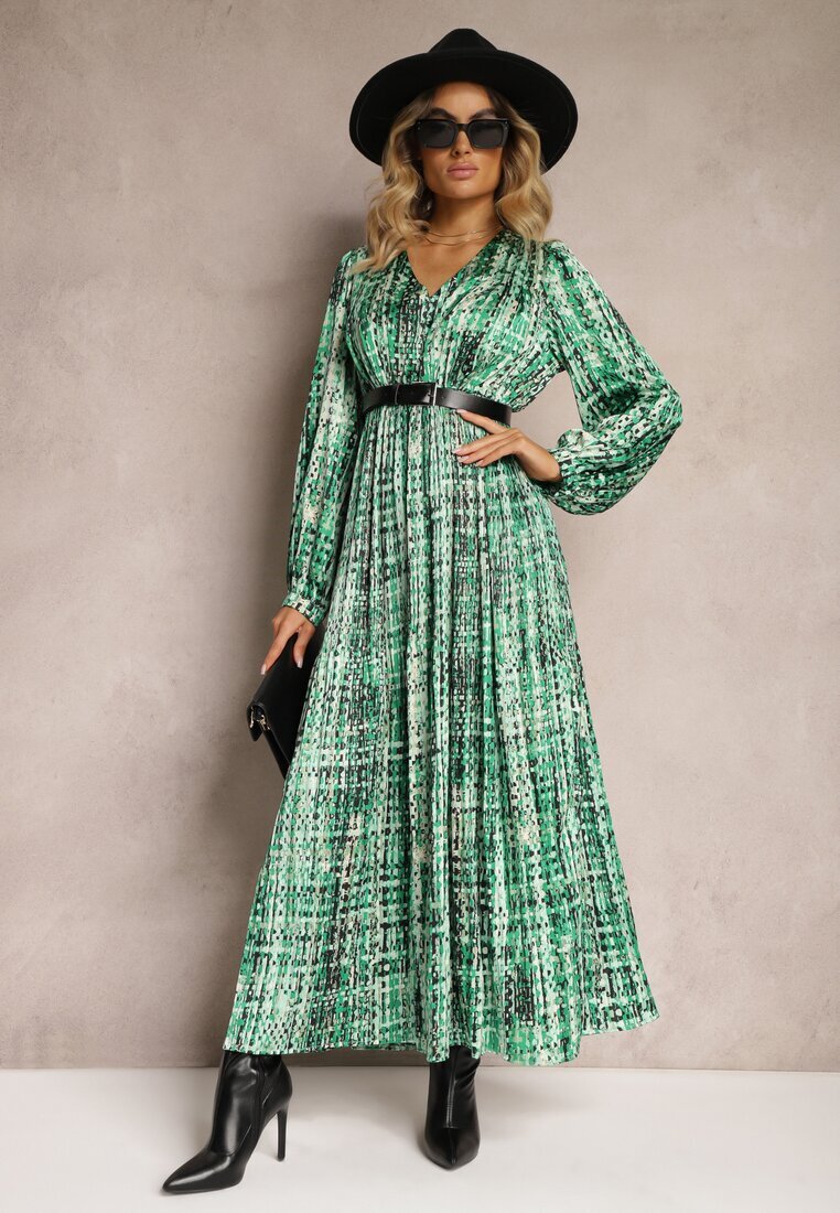 belcci Rochie Plisată Maxi Verde Decorată Cu Model În Stil Tweed Juvioa