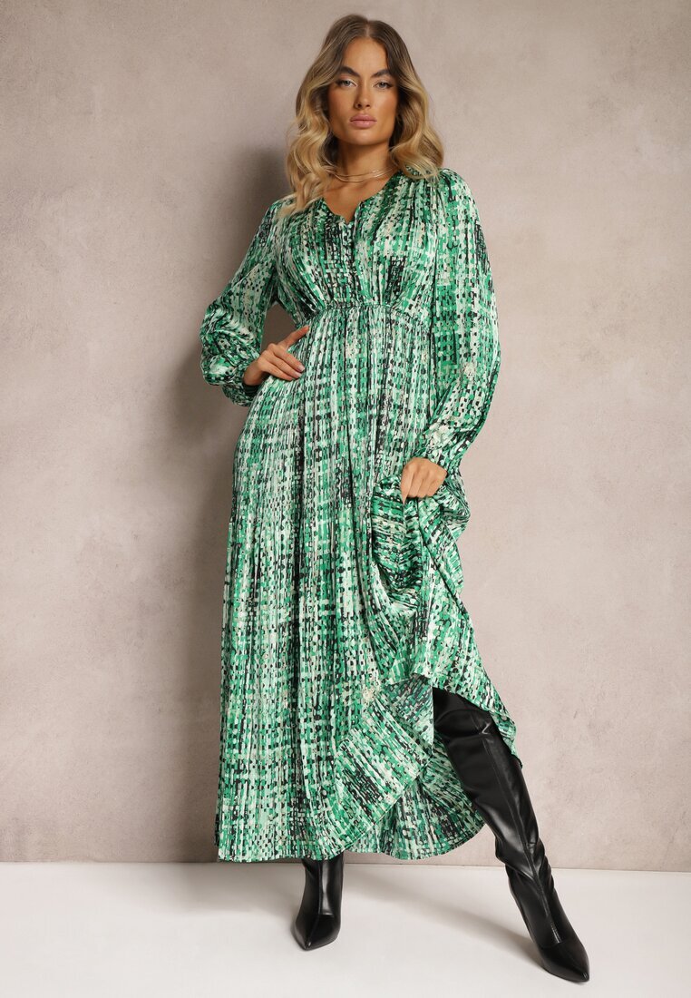 belcci Rochie Plisată Maxi Verde Decorată Cu Model În Stil Tweed Juvioa
