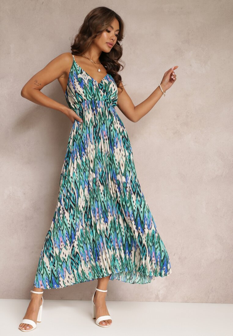 belcci Rochie Plisată Verde Maxi cu elastic în talie și decolteu petrecut Iralle