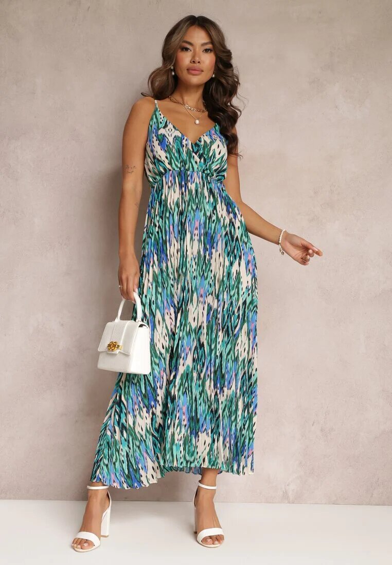 belcci Rochie Plisată Verde Maxi cu elastic în talie și decolteu petrecut Iralle