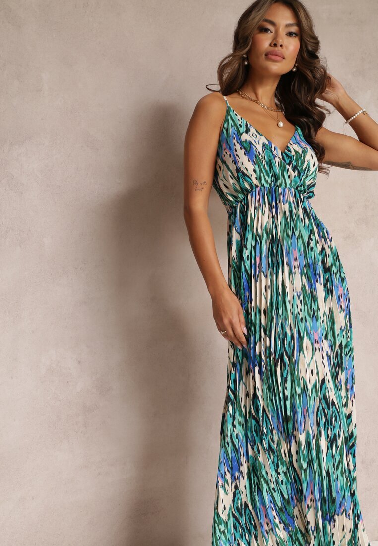 belcci Rochie Plisată Verde Maxi cu elastic în talie și decolteu petrecut Iralle