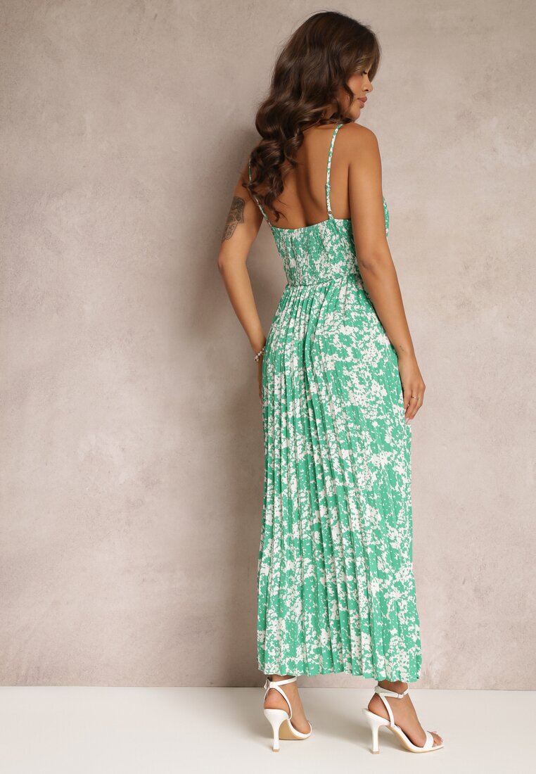 belcci Rochie Verde Evazată Maxi cu Tiv Plisat și Elastic în Talie Asali