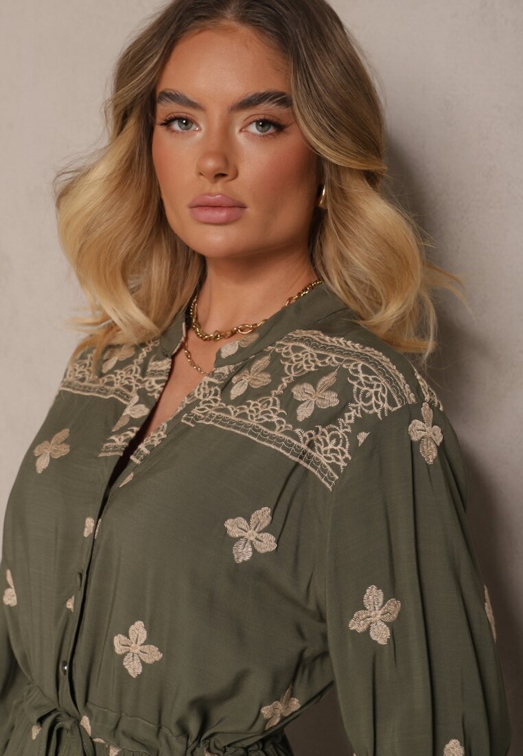 belcci Rochie Verde închis cu broderie din bumbac și șnur în talie Zenlio