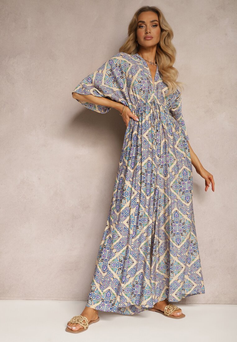 belcci Salopetă Albastră Boho cu șnur la spate cu elastic în talie și pantaloni lungi Sopolia