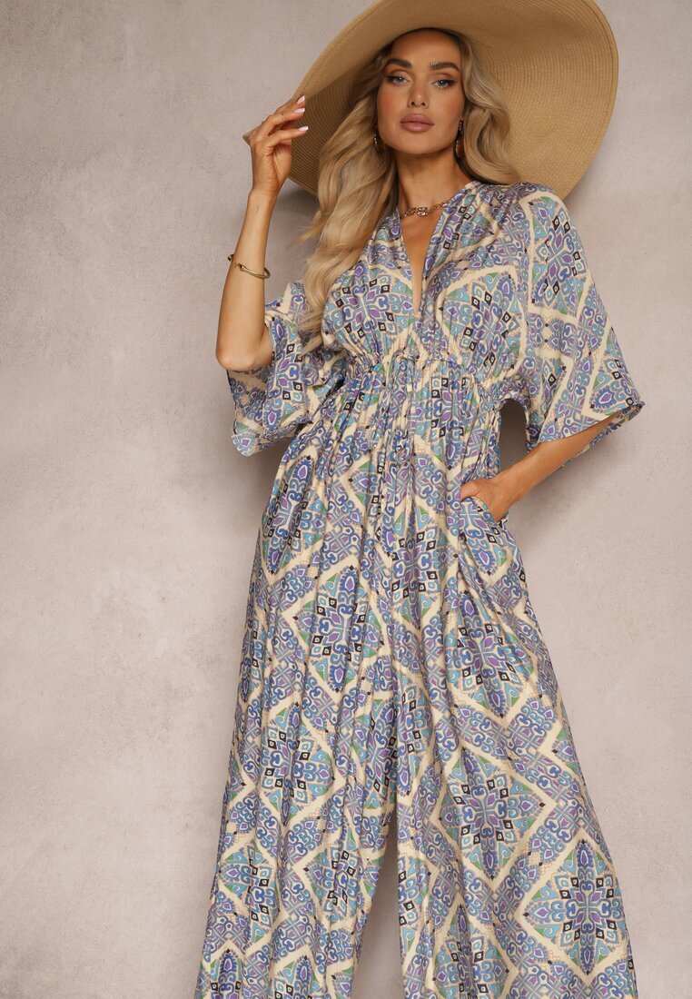 belcci Salopetă Albastră Boho cu șnur la spate cu elastic în talie și pantaloni lungi Sopolia
