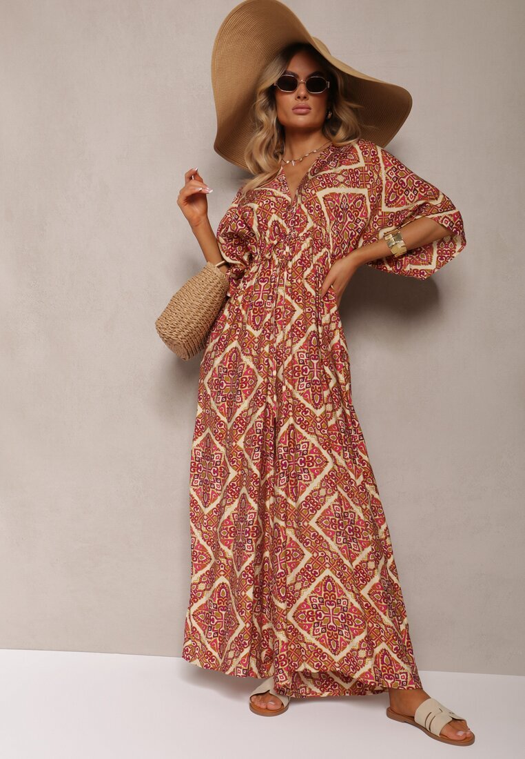 belcci Salopetă Fucsia-Bej Boho cu Legare la Spate cu Elastic în Talie și cu Picior Lung Sopolia
