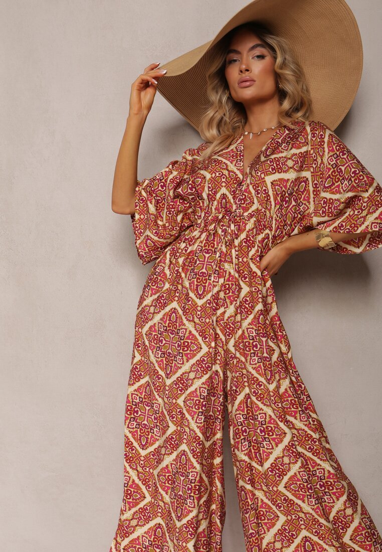 belcci Salopetă Fucsia-Bej Boho cu Legare la Spate cu Elastic în Talie și cu Picior Lung Sopolia