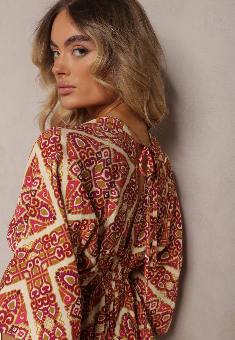 belcci Salopetă Fucsia-Bej Boho cu Legare la Spate cu Elastic în Talie și cu Picior Lung Sopolia