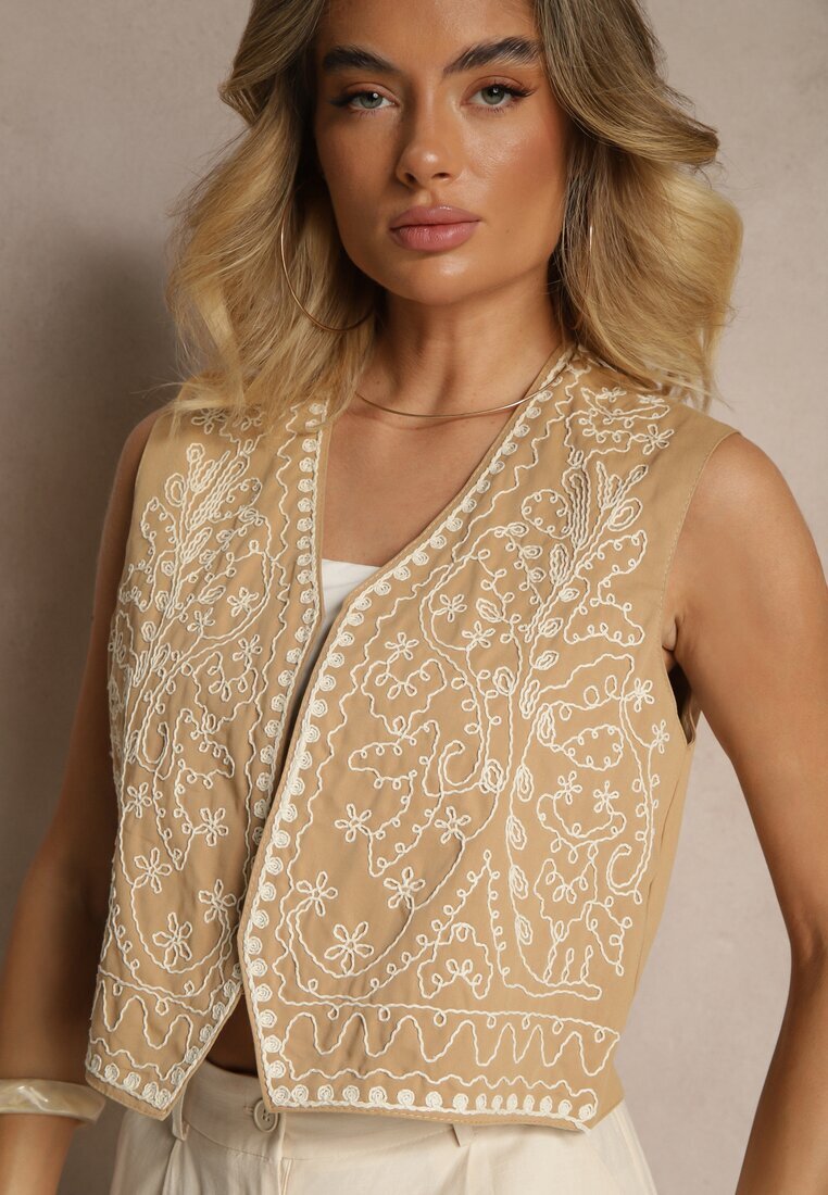 belcci Vestă Bej din Bumbac cu Broderie Decorativă Worvanis