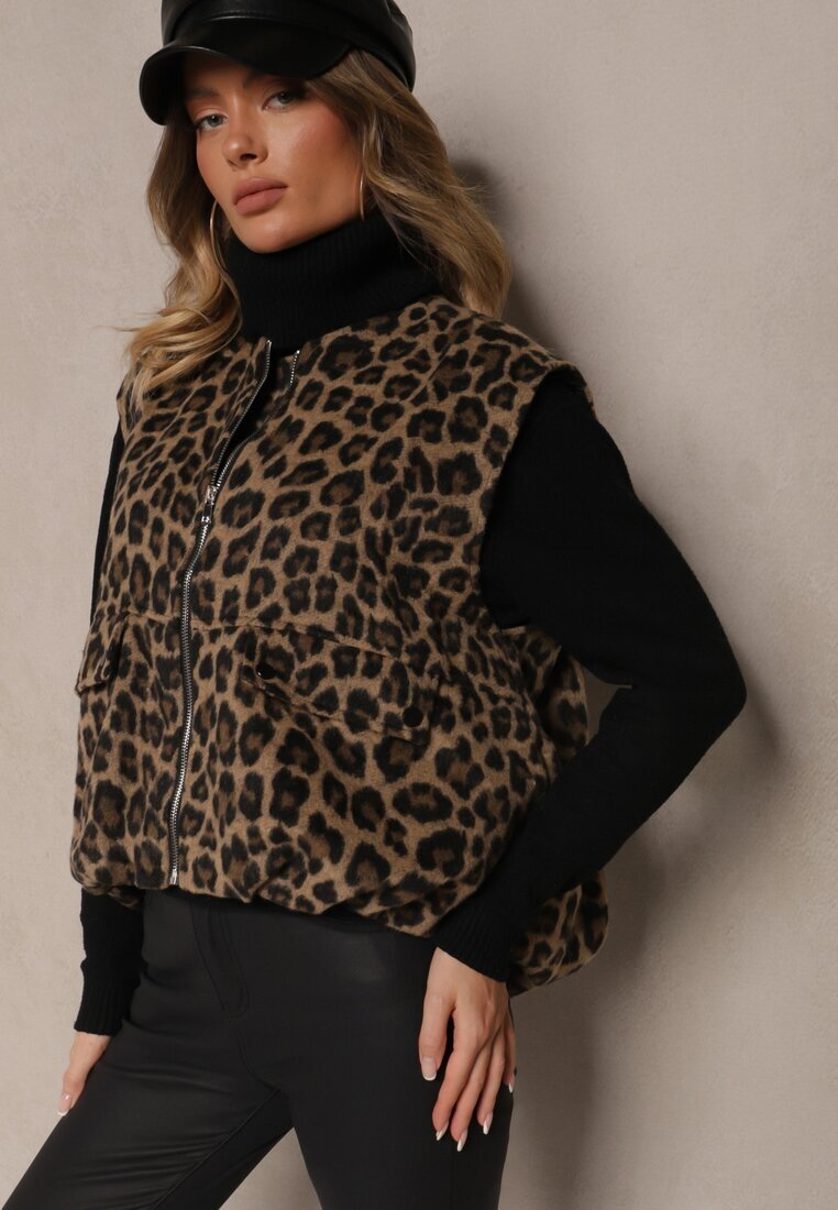 belcci Vestă Maro din amestec de in Oversize cu imprimeu leopard Enarielin