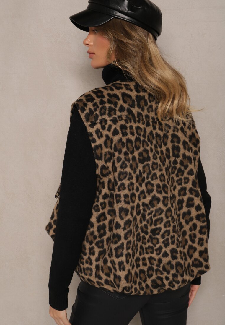 belcci Vestă Maro din amestec de in Oversize cu imprimeu leopard Enarielin