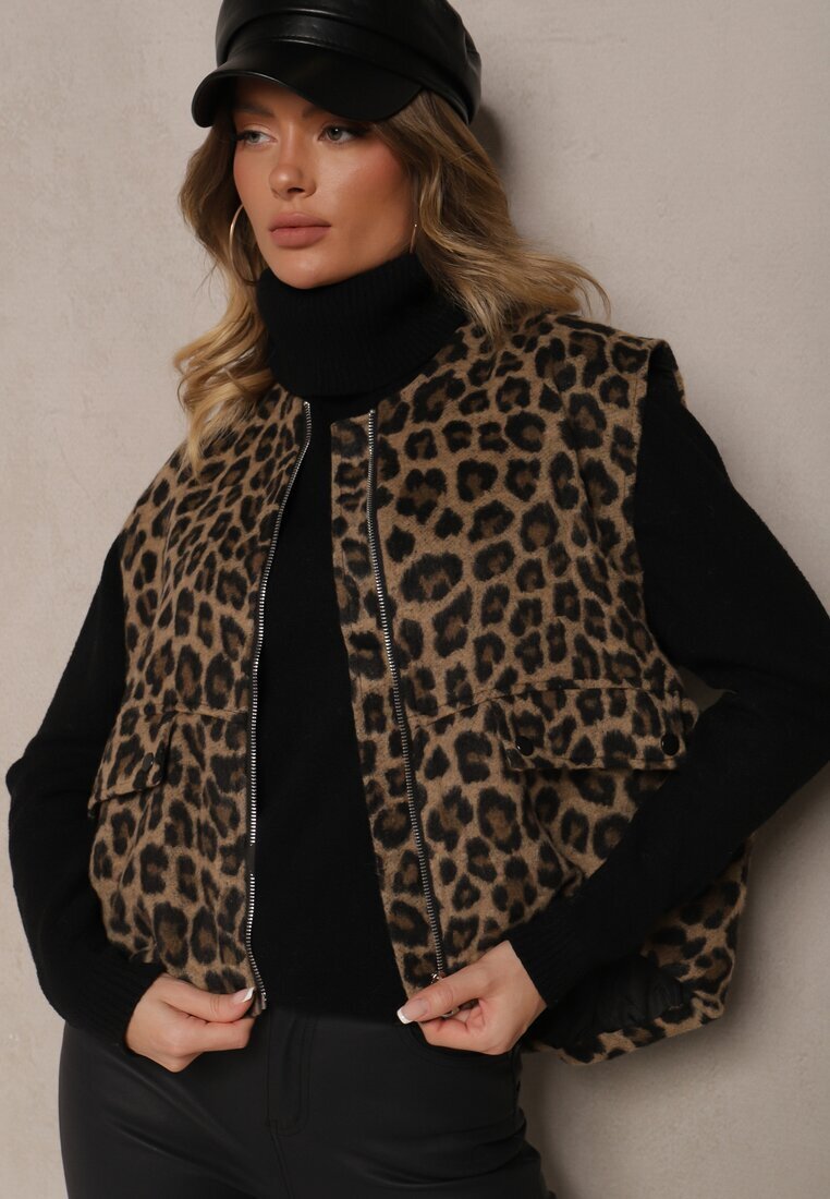 belcci Vestă Maro din amestec de in Oversize cu imprimeu leopard Enarielin