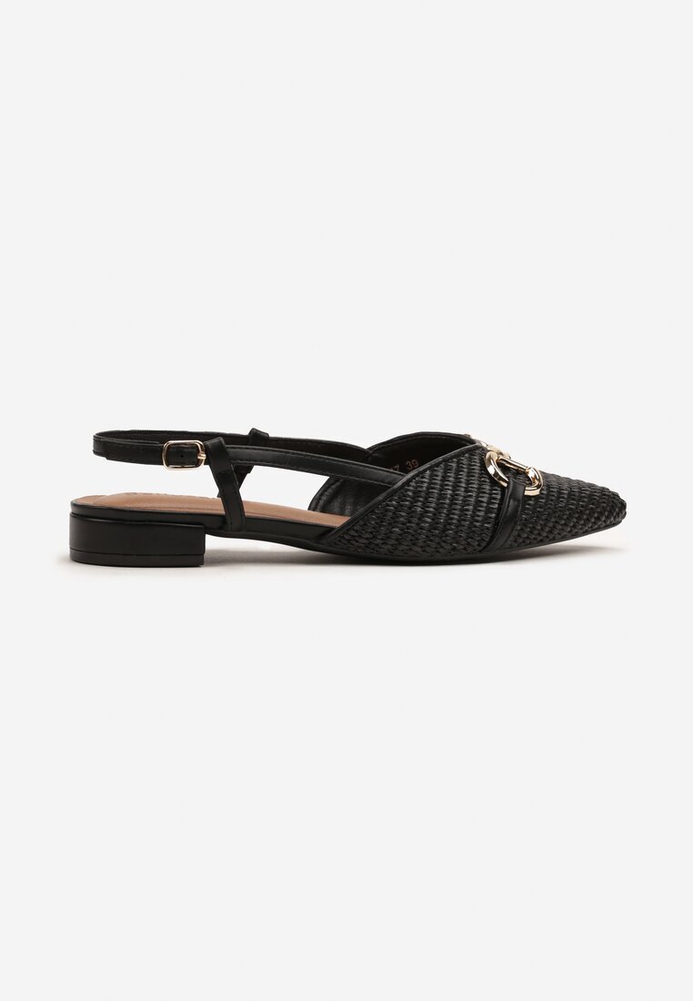 bellucci Sandale Negre Slingback cu detalii din tweed și aplicație metalică Annilena