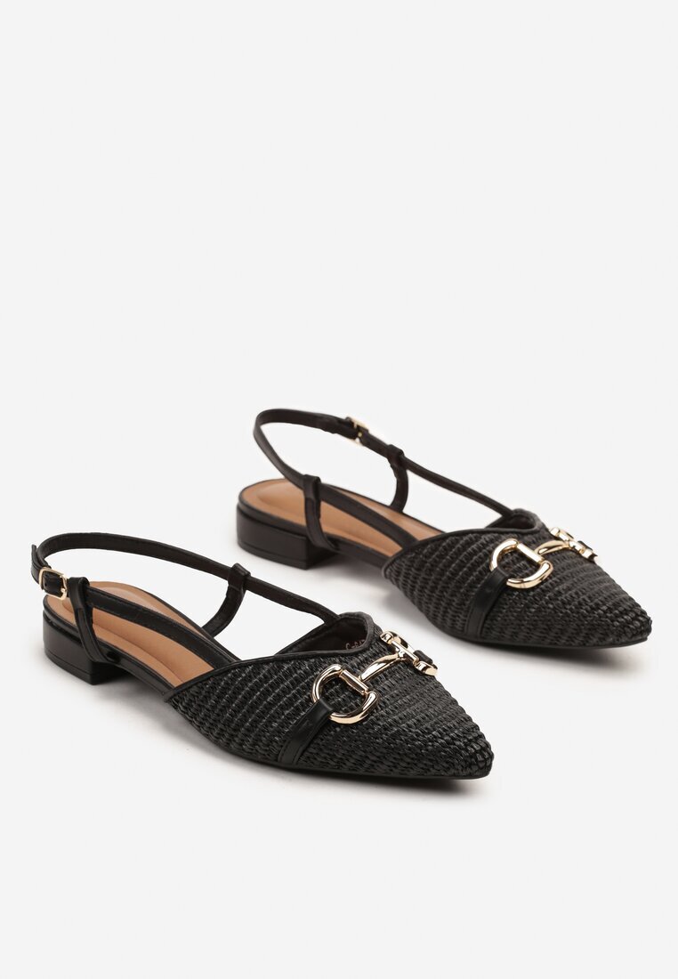 bellucci Sandale Negre Slingback cu detalii din tweed și aplicație metalică Annilena