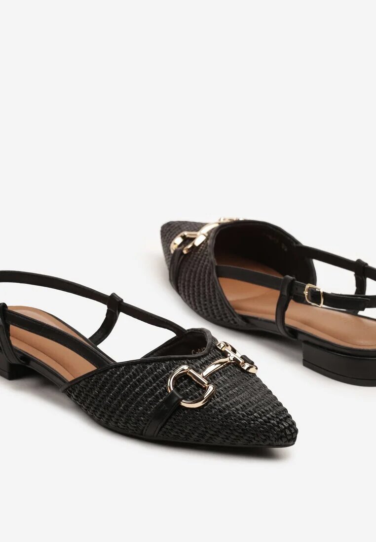 bellucci Sandale Negre Slingback cu detalii din tweed și aplicație metalică Annilena