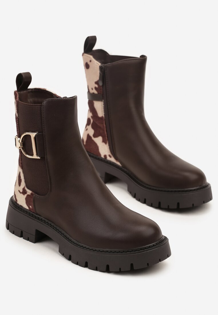 bestelle Botine Chelsea Maro Clasice cu Pete de Vacă Decorate cu Aplicație Metalică Laore