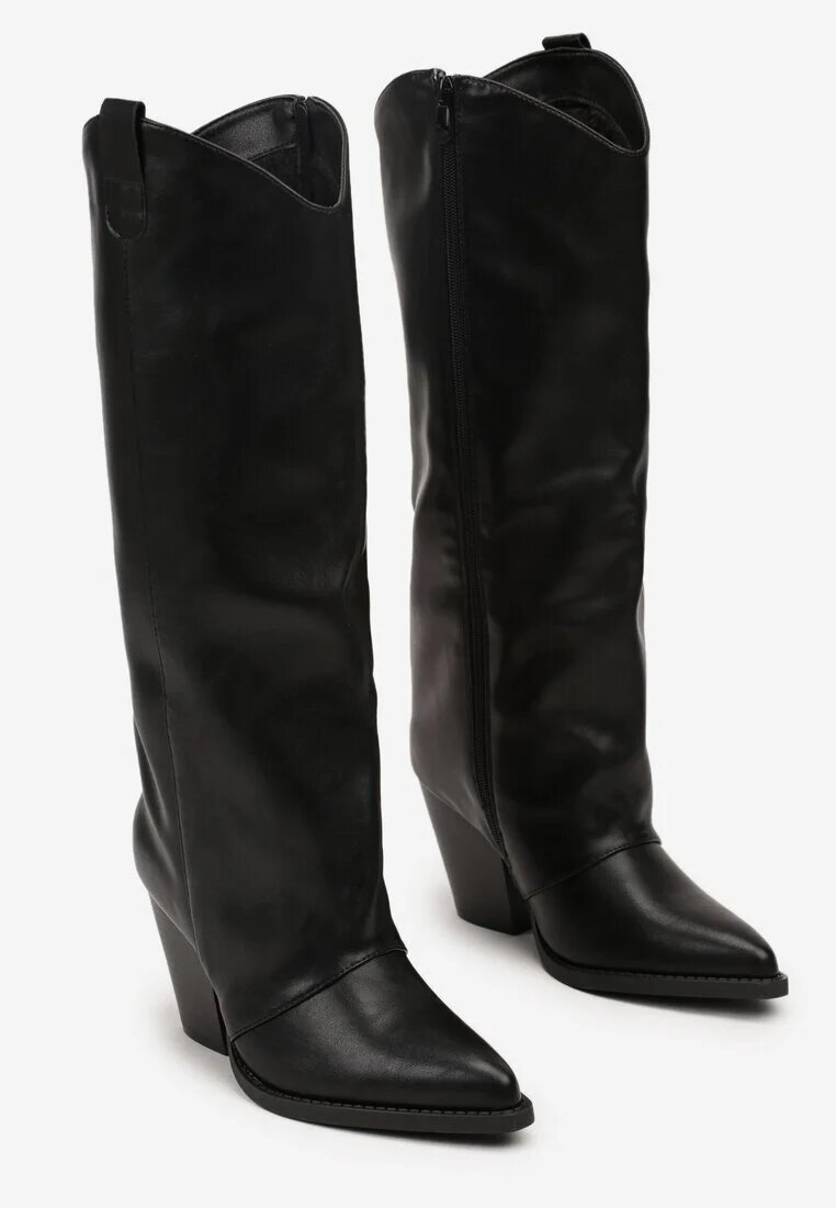 bestelle Cizme Negre Stil Cowboy cu Carâmb Drept și Toc Conic Afarrive